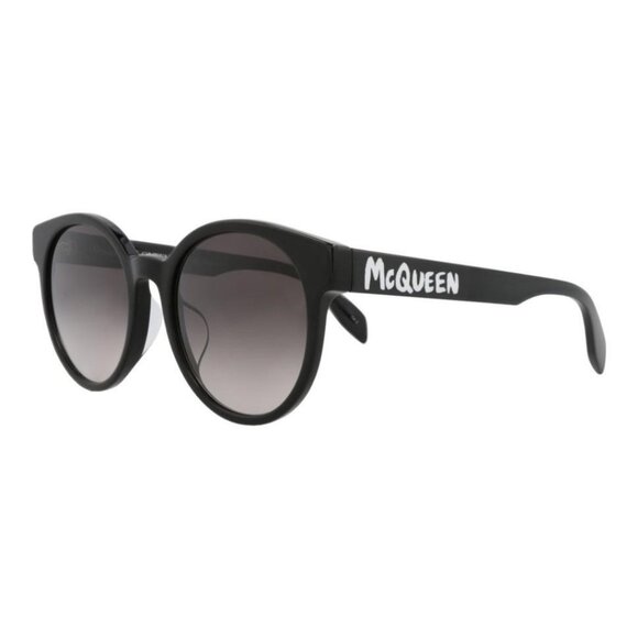 Alexander McQueen Womens Round/Oval Black Black Grey Fashion Designer Eyewear